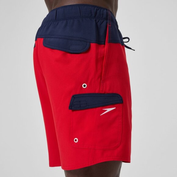 Speedo Mens Marina Flex 6.5"  red/Blue Swim Trunks, Size Large w/ pockets - Picture 7 of 7